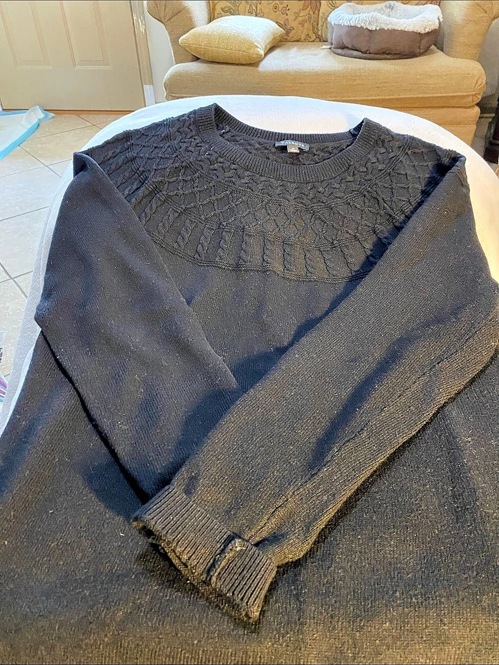 Talbots Cable Knit Yoke Crewneck Sweater Black